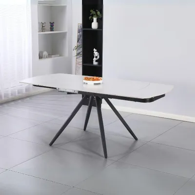 Immagine prodotto di Tavolo girevole allungabile Kitti con piano in Vetroceramica effetto marmo larice beige 120x88x76H