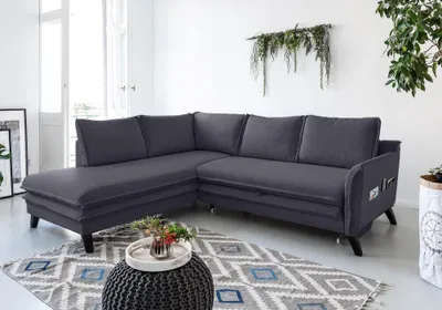 Produktbild von MIUFORM Charming Charlie - Ecksofa mit Bettfunktion und Bettkasten L-FORM LINKS - 234x200cm - Dunkelgrau - Sofa Schlafsofa Couch
