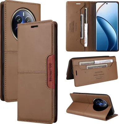 Produktbild von Handyhülle für Realme 13 Pro/13 Pro+/12 Pro/12 Pro+ Hülle, Leder Flip Wallet Kartenfach Stand Schutzhülle Braun