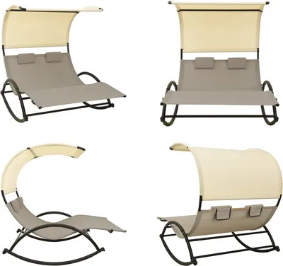 Produktbild von vidaXL Doppel Sonnenliege mit Sonnendach Textilene Taupe und Creme - Sonnenliege - Sonnenliegen - Gartenliege - Gartenliegen
