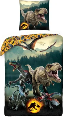 Produktbild von Jurassic World Bettwäsche 80x80 + 135x200 cm · Dino / Dinosaurier JW : Ein neues Zeitalter Kinder- und Teenagerbettwäsche - 100% Baumwolle