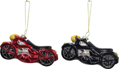Produktbild von 2 Stück Weihnachtsanhänger Motorrad Glas Rot Schwarz Christbaumschmuck