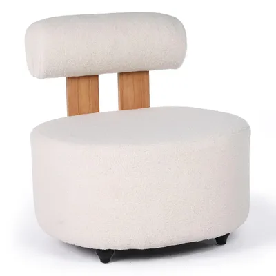 Image de MENZZO Fauteuil design Canelo Bois clair et Tissu bouclette Crème