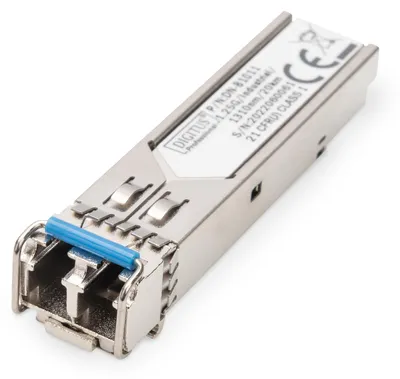 Imagen del producto de Módulo SFP DIGITUS Professional DN-81011, 1.25 Gbps, hasta 20 km en fibra monomodo, conector LC dúplex, versión industrial, 1000Base-LX, 1310 nm