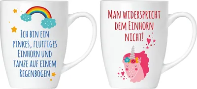 Produktbild von BRUBAKER "Man widerspricht dem Einhorn nicht" Tassen Set aus Keramik - Grußkarte und Geschenkpackung