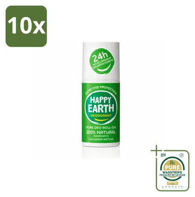 Productafbeelding van 10 x Happy Earth Deodorant Roller Cucumber Matcha - 100% Natuurlijk - 75 ml - Voordeelverpakking - 10 stuks