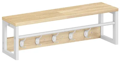 Immagine prodotto di Armadio a parete con ripiano, appendiabiti, 5 ganci, bianco/effetto legno, 75 x 12 x 20 cm