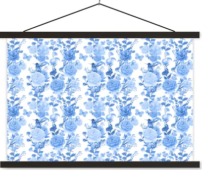 Produktbild von MuchoWow® Textilposter Blumen - Blau - Rosen 150x100 cm mit schwarzem Rahmen - Schlafzimmer