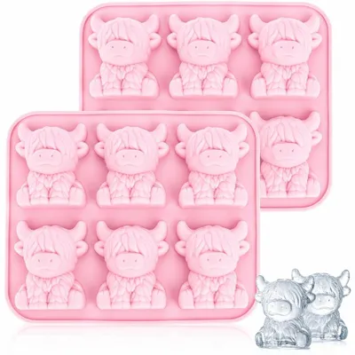 Produktbild von Eiswürfelform - Highland-Kuh Motiv - Silikonform für Getränke - 2 Stück - Rosa
