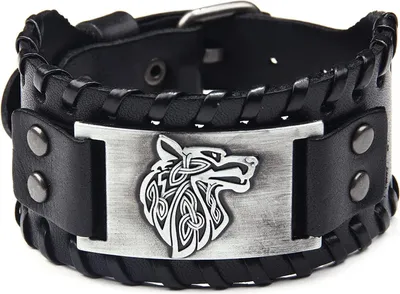 Produktbild von Herren Retro Breites Metall Schwarz Wolfskopf Lederarmband Punk Style Lederarmband Pirat Armbänder Breiter Gürtel Manschette