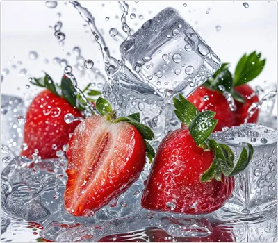 Produktbild von Spritzschutz Herdabdeckplatte Schneidebrett aus Glas Erdbeeren im Wasser 1-Teilig (60x52cm)