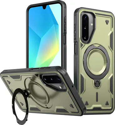 Produktbild von Dual Layer Hülle für Samsung Galaxy A17 5G/4G mit Ring Ständer Magnetisch Stoßfest Handyhülle Grün