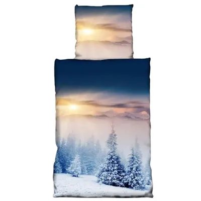 Produktbild von Winter Fleece Bettwäsche 135x200 Flausch Thermofleece Bettbezug Tannen Berge Weinachten 2 tlg