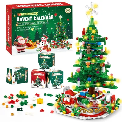 Obrázok produktu pre Adventný kalendár 2026 pre deti Vianočný stromček Stavebnica Hračka Mini Stavebné Kocky Vianočné Odpočítavanie 24 v 1 Bloky Hračka 701 Ks Vianočný