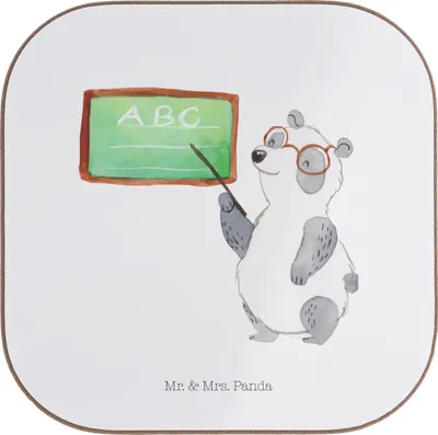Produktbild von Mr. & Mrs. Panda Tischuntersetzer Panda Lehrer - Weiß - Geschenk, Untersetzer für Gläser, Tassenuntersetzer, Coaster, Holzuntersetzer, gläseruntersetzer, Lustige Sprüche