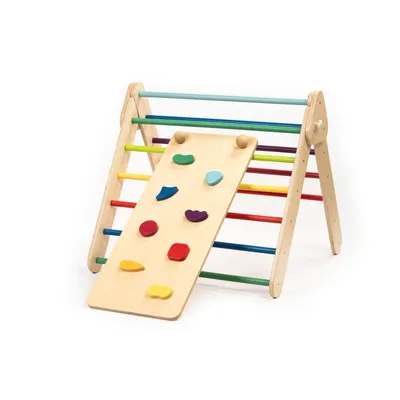 Image de leg&go Ensemble Triangle d'escalade avec Rampe /Toboggan en Bois, Montessori , Coloré