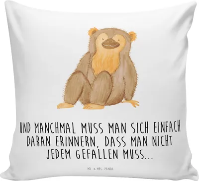 Produktbild von Mr. & Mrs. Panda Deko Kissen Affe - Weiß - Geschenk, Selbstliebe, Respekt, Affen, Sofakissen, Motivation, 40x40, kuschelkissen, Liebe, Afrika, Sofa, Dekokissen