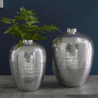 Produktbild von Elegantes Vasen 2er Set ORIENTAL 31cm silber im Rice Hammerschlag Design