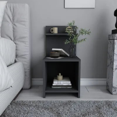 Image de Skye Decor, table de chevet haut de gamme, anthracite, 35,6 x 37,4 x 72 cm | Panneau de particules 100 % mélaminé, épaisseur : 18 mm | Design moderne pour une chambre à coucher élégante.