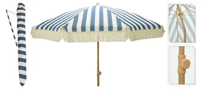 Image de Parasol De Jardin Rayé Design Rétro Franges - Ambiance
