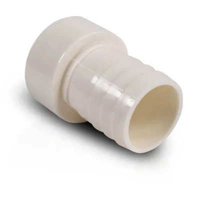 A close-up studio shot of a white plastic pipe fitting against a white background.