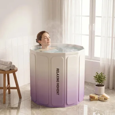 Zdjęcie produktu dla Przenośna, składana wanna - wanna składana dla dorosłych i dzieci - łatwy montaż bez konstrukcji - kąpiel całego ciała - domowe spa - fioletowa