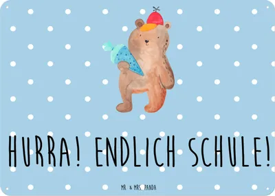 Produktbild von Mr. & Mrs. Panda Magnetschild Bär Schultüte DIN A6 - Blau Pastell - Geschenk, Einschulung, Schulanfang, Erster Schultag, wandtafel, Blechtafel, Wandbild, Schulbeginn