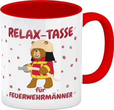 Produktbild von Relax Tasse für Feuerwehrmänner Kaffeebecher Rot mit coolem Bären-Motiv