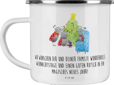 Produktbild von Mr. & Mrs. Panda Pott Weihnachten Smörle - Weiß - Geschenk, Tannennadeln, Emaille Tasse, Pfefferminzstange, Teetasse, Weihnachtsbaum, Motivtasse, Becher