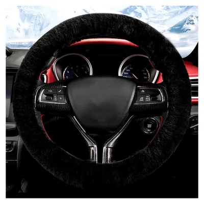 Produktbild von Lenkradabdeckung, 36-39cm Universal Lenkradbezug Auto Fell, Plüsch Winter Lenkradbezug, Teleskop Lenkrad Abdeckung, Breathable Anti Slip, Lenkradschoner für Auto Zubehör(Schwarz)