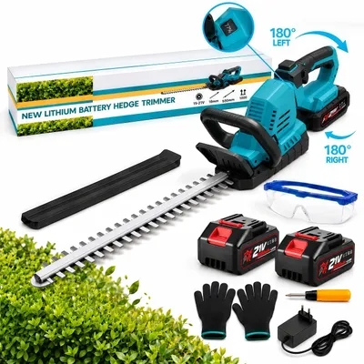Produktbild von 1500W Akku-Heckenschere 21V Brushless, 53 cm Messer, 2×4,0Ah Akkus, 360° Drehgriff, bis 18 mm Schnittstärke