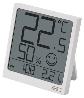 Digitales Raumthermometer & Hygrometer mit Uhr, Datum, LCD, weiß