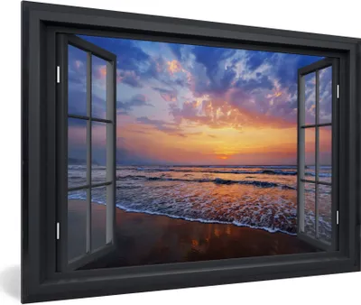 Produktbild von MuchoWow® Gerahmtes Poster Aussicht - Meer - Strand 90x60 cm - Poster mit Schwarzem Bilderrahmen Wandposter Rahmen Foto Bilder - Fotorahmen - Foto-Plakat