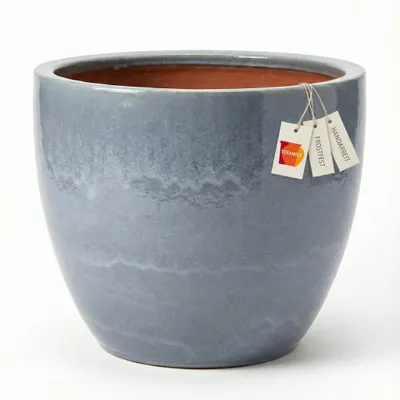 Produktbild von XXL Keramik Pflanztopf Eggpot Antik Grau Hell Ø48cm Frostfest Steinzeug Handarbeit Outdoor