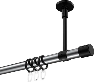 Produktbild von Interdeco Gardinenstange / Vorhangstange Chrom / Schwarz, Typ Sonette Santo (Kappe) Deckenmontage, 20 mm Ø 1-läufig, 540 cm