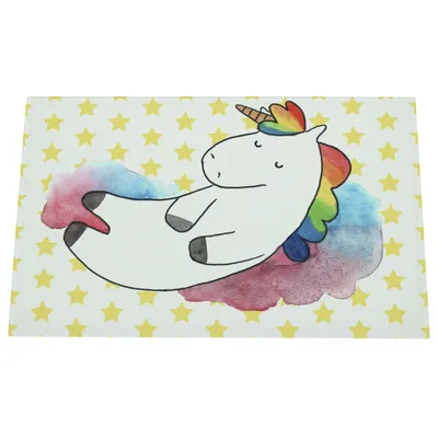 Produktbild von Mr. & Mrs. Panda Schneidebrett Glas Einhorn Wolke 7 - Weiß - Geschenk, Schneidplatte, schneidbrett, Aus, Einhörner, Unicorn, Menschen, Lächeln, Verliebt, Schneideplatte