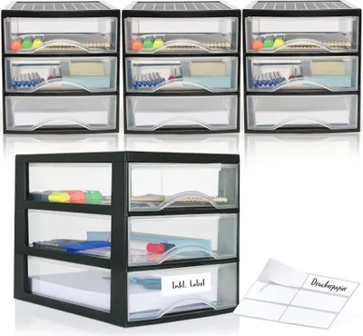 Produktbild von Schubladenschrank A4 mit 3 Schubladen, 4 Stück inkl. Aufkleber