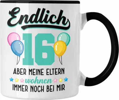 Produktbild von Trendation - 16. Geburtstag Tasse Geschenk Mädchen Jungen Geschenkidee Lustig Spruch 16 Geschenke Geschenkideen zum 16 Bday 16er (Schwarz)