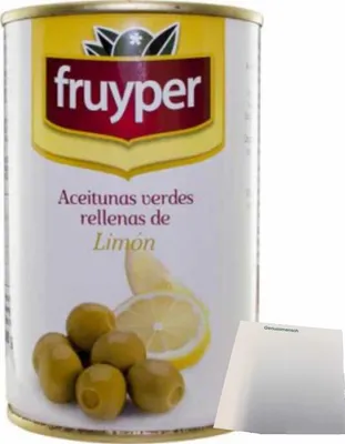 Produktbild von Fruyper Oliven mit Zitrone (130g Dose) + usy Block