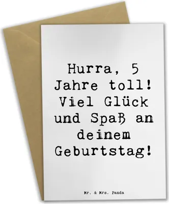 Produktbild von Mr. & Mrs. Panda Grußkarte Spruch 5. Geburtstag Jubel - Weiß - Geschenk, Geburtstagsparty, einladungskarten, Happy Birthday, glückwunschkarten, besonderer Tag, Freunde