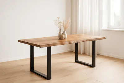 Produktbild von Esstisch Baumkante massiv Akazie natur 160 x 85 cm U-Gestell schwarz LIAM