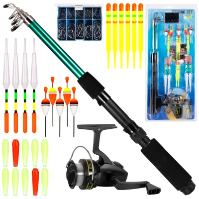 Produktbild von Angelrute und Rolle Combo 127-tlg. Angelgeraeteset Teleskop-Angelrutenstange mit Spinnrolle schwimmt Haken Zubehoer