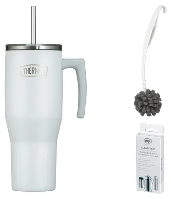 Immagine prodotto di THERMOS REFRESHING SERIES Thermobecher white mat – Vorteilsset mit Reinigungsbürste CLEAN FIX 30 cm + CLEAN TABS (20 Stück) | HAN 4140211110 | EAN 4002458534324