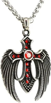 Produktbild von Lederkette Edelstahlkette 316L FLÜGELKREUZ ROT 60 cm Edelstahl 05-04