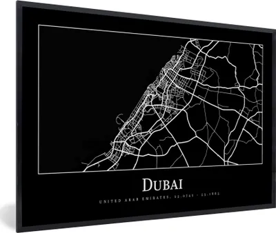 Produktbild von MuchoWow® Gerahmtes Poster Dubai Stadtplan - Karte 30x20 cm - Poster mit Schwarzem Bilderrahmen Wandposter Rahmen Foto Bilder - Kunstdruck - Bild-Poster