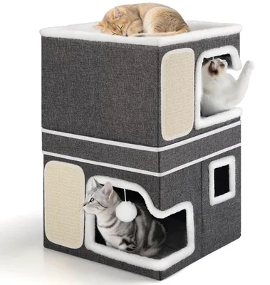 Produktbild von 3-stöckiges Katzenhaus – Faltbares Katzenhaus für große Katzen