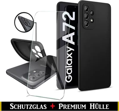 Produktbild von Für Samsung Galaxy A72 Silikon Schwarz Schutz Hülle Case + Panzerglas Schutzglas