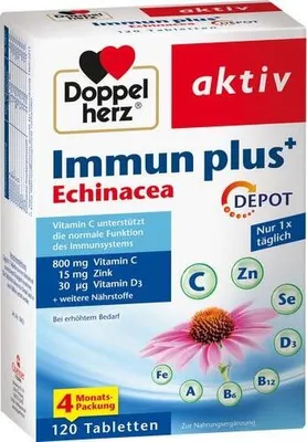 A product box for Doppelherz Immun plus Echinacea Depot tablets.