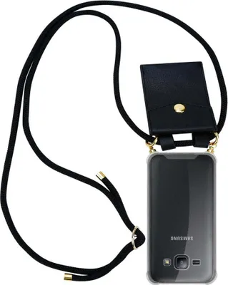 Produktbild von Cadorabo Hülle für Samsung Galaxy J1 2015 Schutzhülle in Schwarz Handy Kette Silikon Kordel abnehmbares Etui