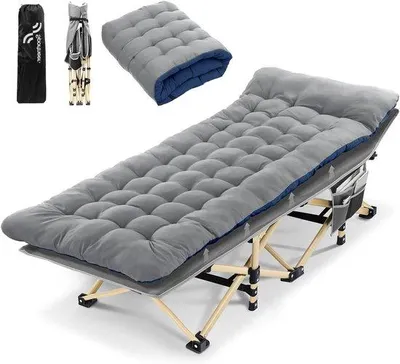 Zdjęcie produktu dla Łóżko turystyczne - Łóżko składane - Łóżko kempingowe - Podróże - Wysoka wytrzymałość (204 kg) - 188 x 71 cm - Szare